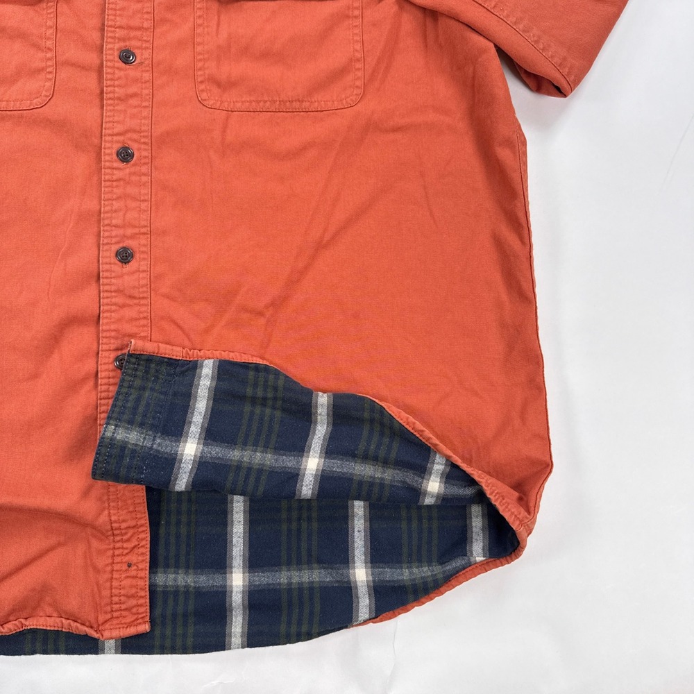 LL Bean Men Large Flannel Lined Hurricane Shirt Jacket Rust Orange Plaid Shacket - Picture 3 of 8